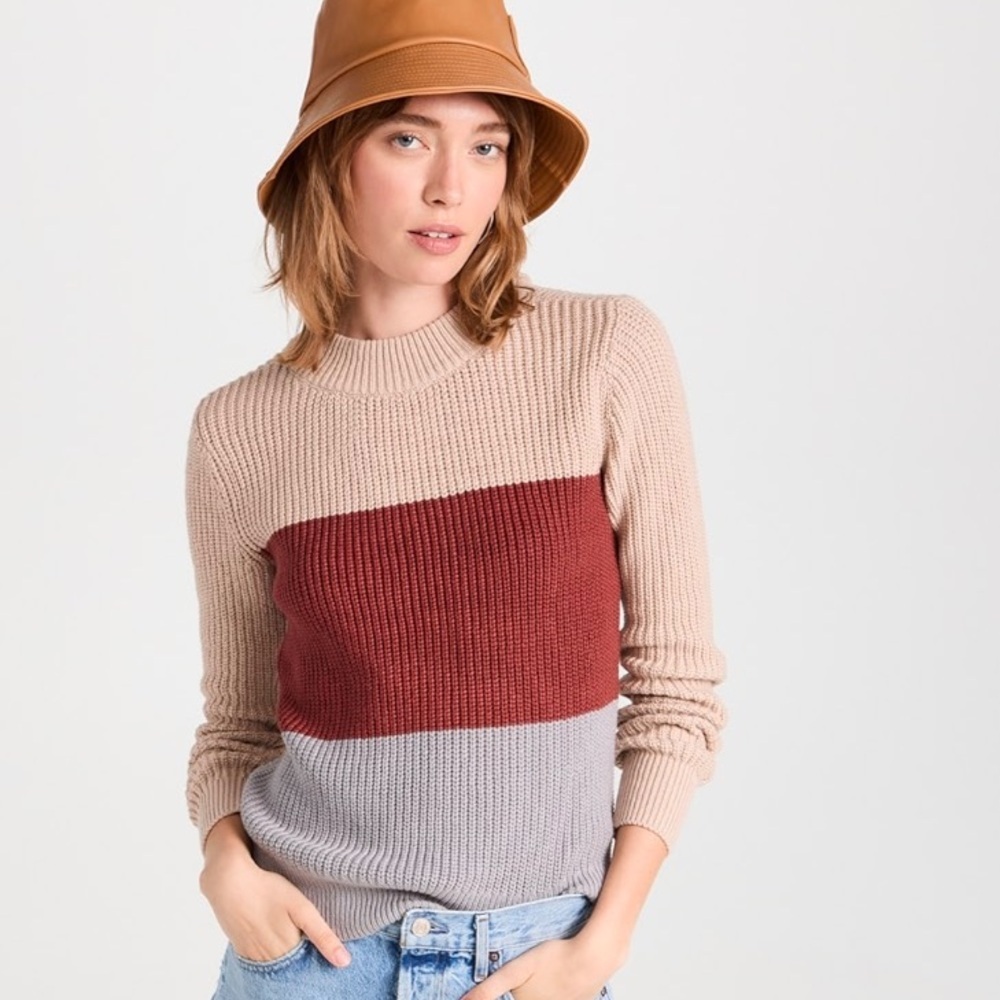 FAHERTY • Cozy cotton crew sweater • XS • autumn colorblock
